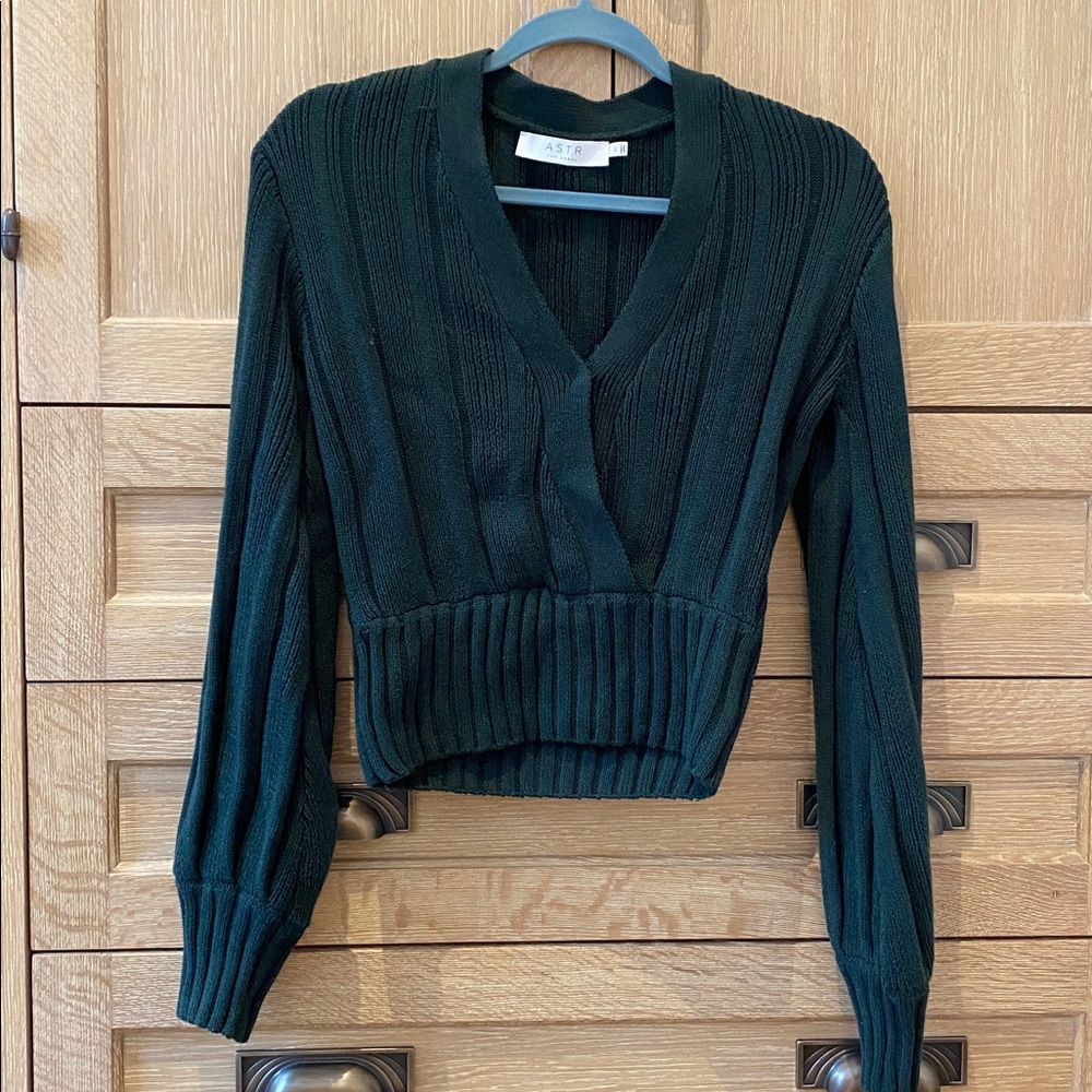 Astr Deep Green V-Neck Knit Sweater